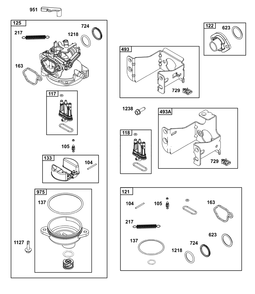 Carburetor Group Diagram and Parts List for 125P02-0026-H5 100000 - 19Z999 Briggs and Stratton Engine